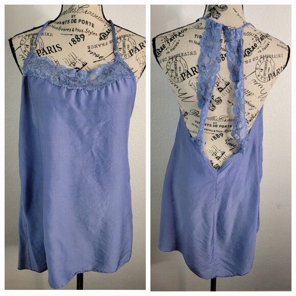 Victorias Secret Mini Dress Sz M Satin Lace Trim Purple VTG 90's Milkmaid Fairy - Picture 1 of 10